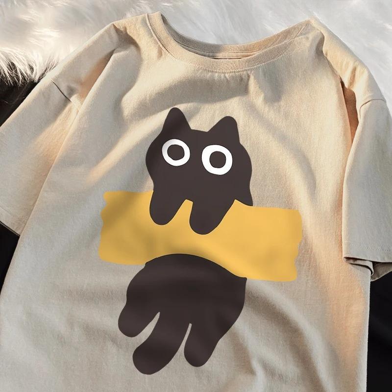 Cat Print Short Sleeve Tshirts for Women cartoon Tshirts Round Neck Japanese Style soft streetwear casual summer Tshirts