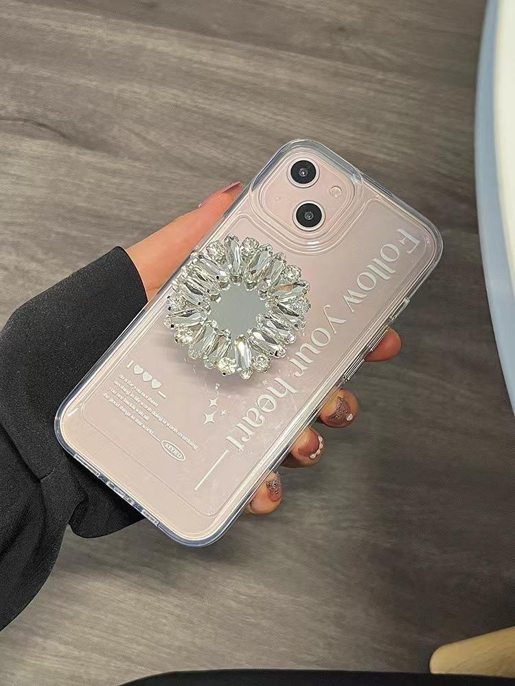 Rotating Rhinestone Heart Phone Ring Holder & Stand for Lazy Bedside or Desktop Use