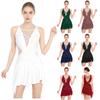 Womens Dance Dress Rhinestones Adorned Straps Backless Design Side Slit Flowy Asymmetrical Hem Dresses