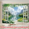 1Pc Mountain Lake Window View Tapestry Wall Hanging, Decorative Fabric Poster for Bedroom, Living Room, Dorm & Home Decor