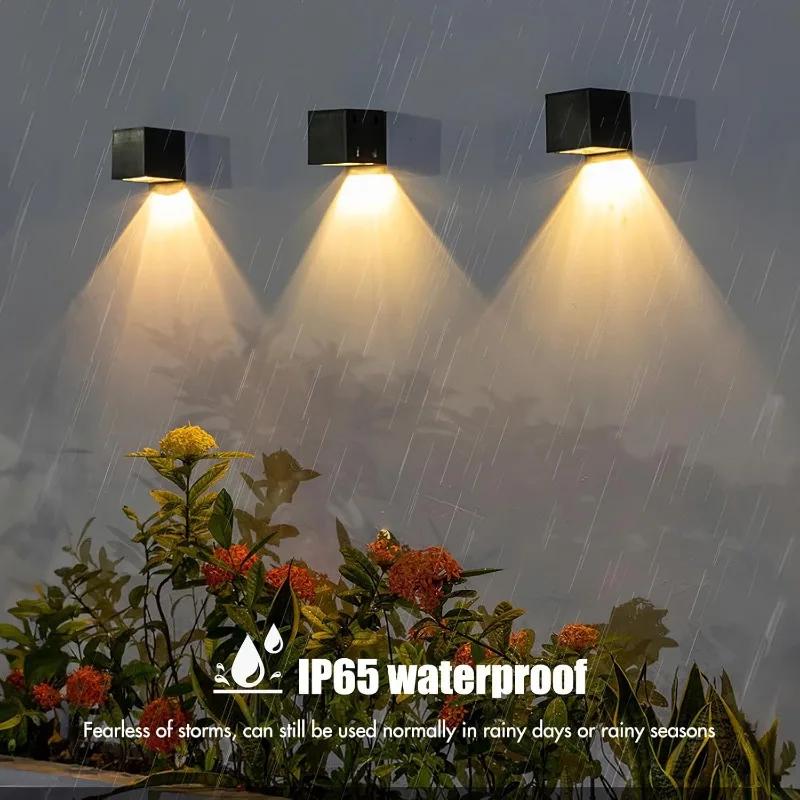 Outdoor Solar Wall Light Square Modern Solar Wall Sconce Lights Waterproof Down Lighting For House Wall Porch Garden Fence Decor