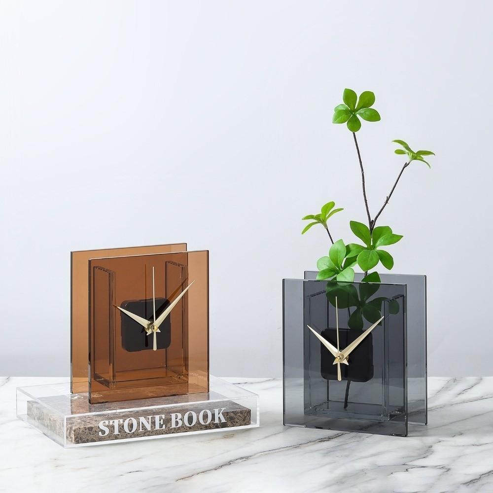 Nordic Style Flower-Insertable Clock Minimalist Square Table Clock Desktop Vase Clock  Living Room