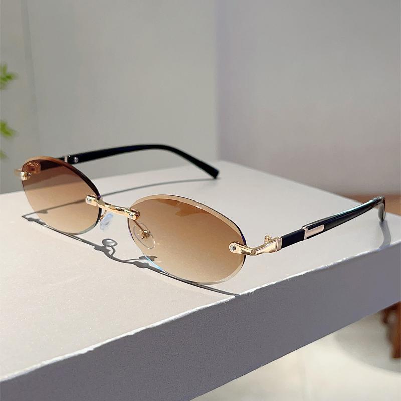 

KAMMPT Без ободка Овальные Солнцезащитные Очки Мужские 2024 Новая Мода Градиентные Разноцветные Линзы Женские Модный Роскошный Дизайн Для Улицы Солнечные Очки golden