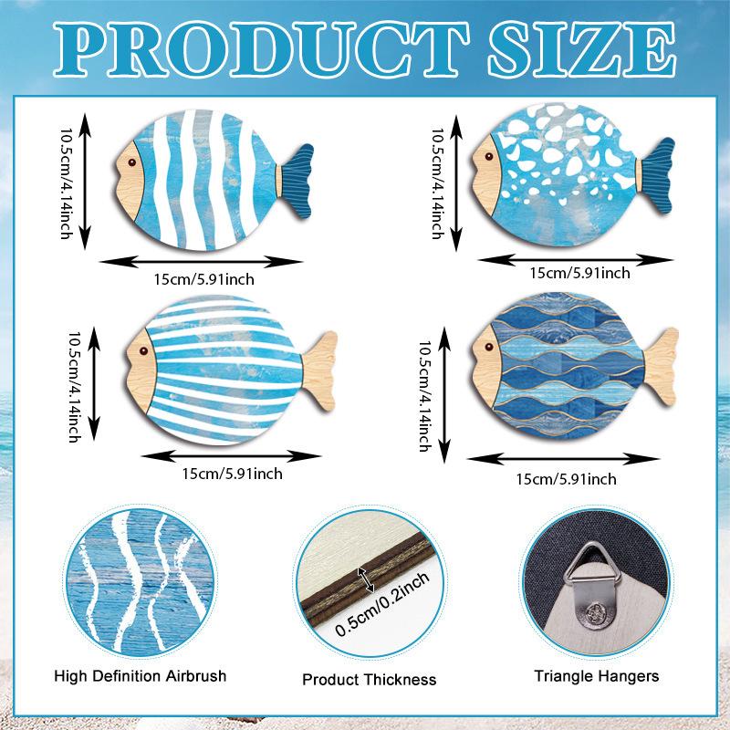 

2D Дерев яна Риба Морська Стіни Пляжне Мистецтво Стіни Підвісний Декор Морський Стиль Дерев яна Настінна Підвісна Скульптура Для Домашньої Кімнати Декорація