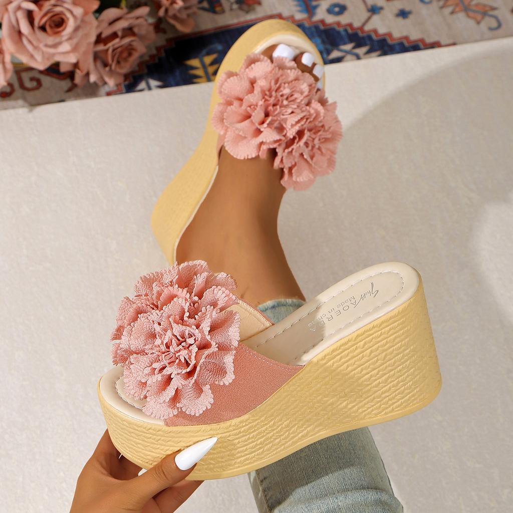 New Wedges Sandals Women Slippers Summer Beach Platform Shoes Flower Slippers Women High Heel Slippers Women Fashion34-43