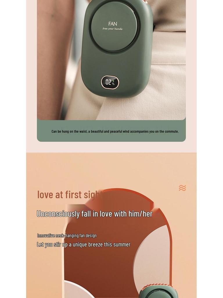 Portable USB Rechargeable Bladeless Fan with Clip and Digital Display for Neck or Waist