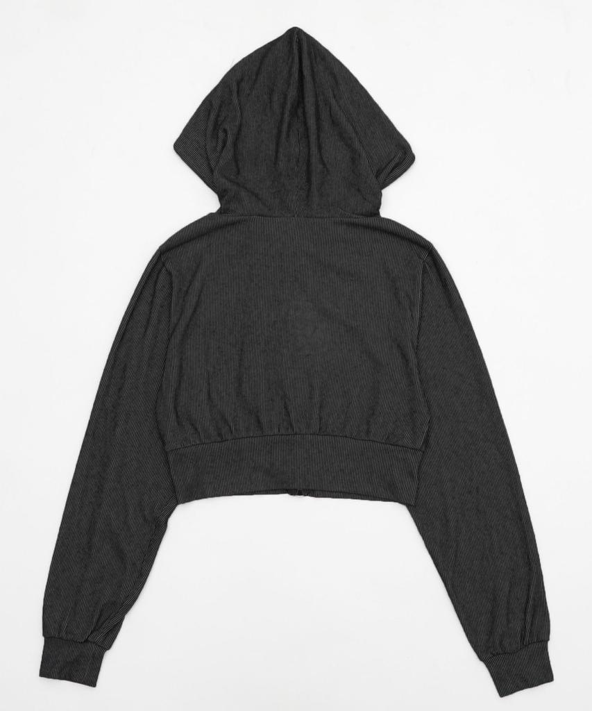WEGO Figments Ribbed Knit Short Double Zip Black Hoodie, Women's,
