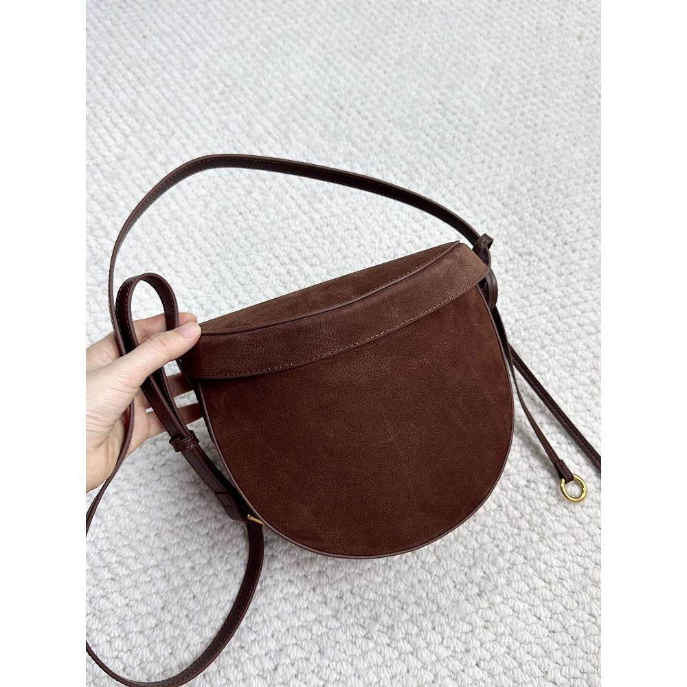 2025 New niche design first layer matte suede semi-round saddle bag fashion high-end single shoulder messenger women's bag