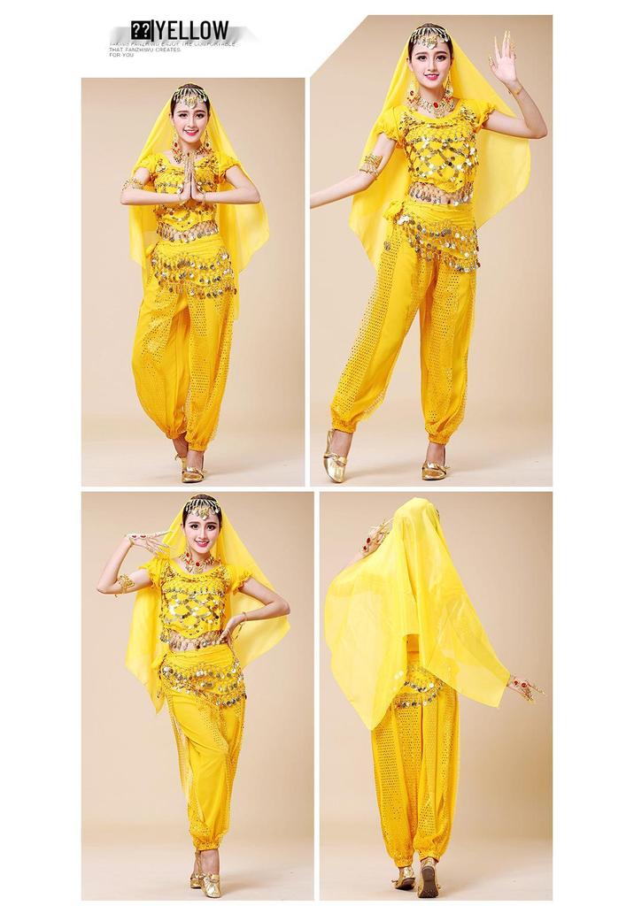 YX Belly Dance Costume Set: Ethnic Indian Dance Pants & Highlights Stage Performance Outfit