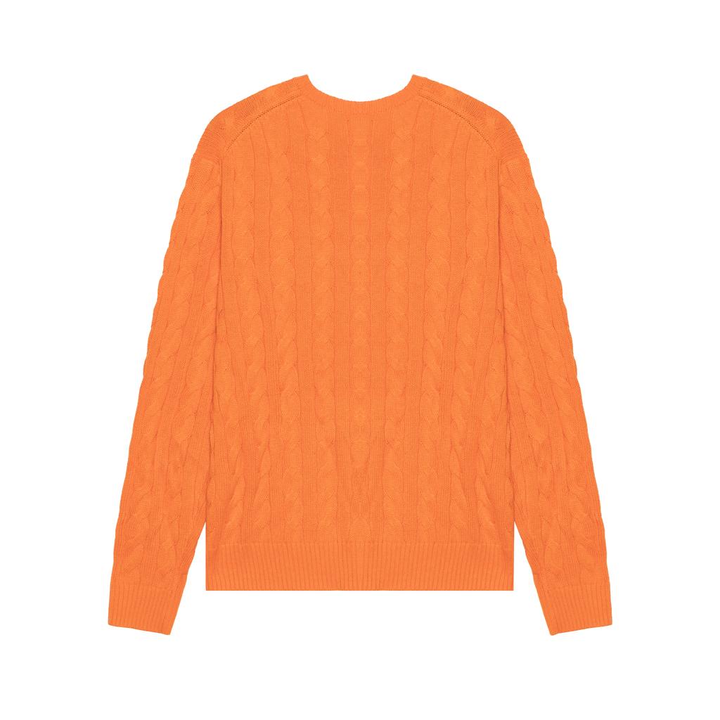 Polo Ralph Lauren Ss22 Solid Logo Embroidered Cable Knit Crewneck Sweater Men Sweater Orange 710775885-031