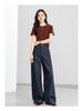 Xin Ge Burgundy Slimming Short-Sleeve High-Waist Women's T-shirt