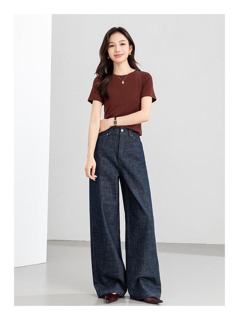 Xin Ge Burgundy Slimming Short-Sleeve High-Waist Women's T-shirt