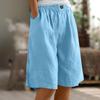 Pantaloni da donna a tinta unita con tasche, bottoni alla moda, pinocchietti, cotone e lino, pantaloncini larghi con elastico in vita