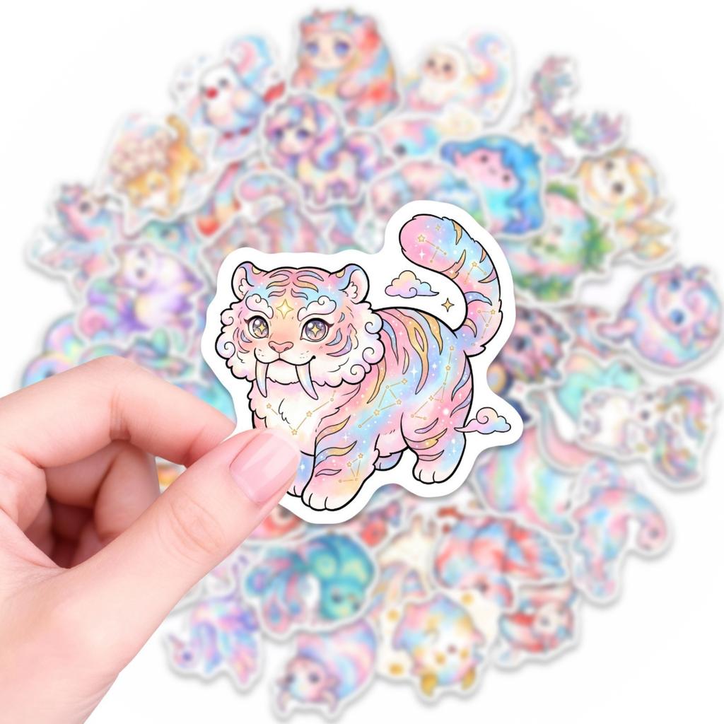 50 Dream Watercolor Mythical Beast Stickers Diy Colorful Cartoon Mythical Creature Hand Account Water Cup Waterproof Decorative Sticker