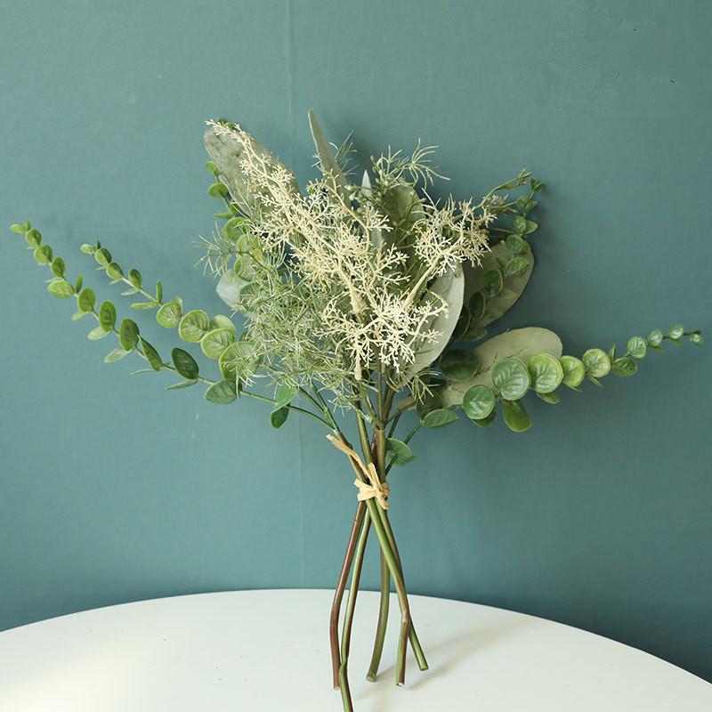 1 пучок искусственных зеленых растений, пластиковые листья для свадебных украшений, домашнего декора White and green