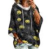 Women's Three-Quarter Sleeve Hoodie with Halloween Print Pullover Top