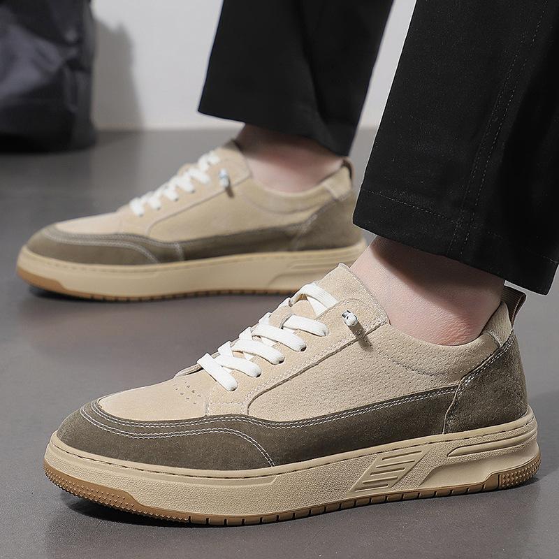 Men's shoes 2025 spring new anti-velvet pigskin board shoes trendy daily leather sports shoes casual lace-up board shoes men