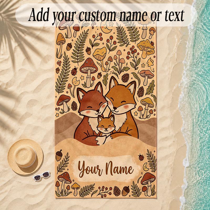Fox Theme Soft Beach Towel Personalized Custom Name Text Towel Portable for Beach Pool Travel