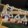 Luxurious Pigeon Blood Red Gemstone Stud Earrings, S925 Sterling Silver, Trendy TikTok Style