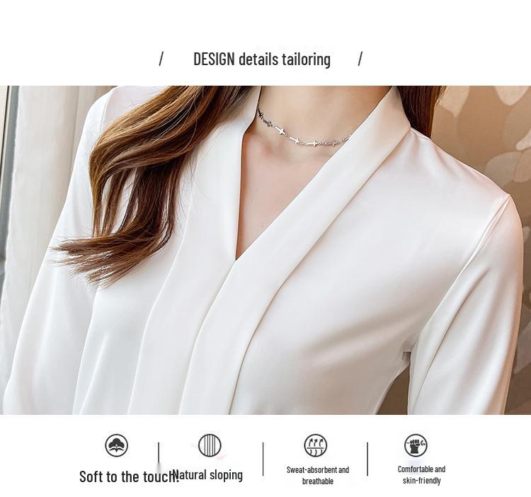 2025 Women's Professional White Chiffon Shirt - Formal Long Sleeve for Spring/Autumn