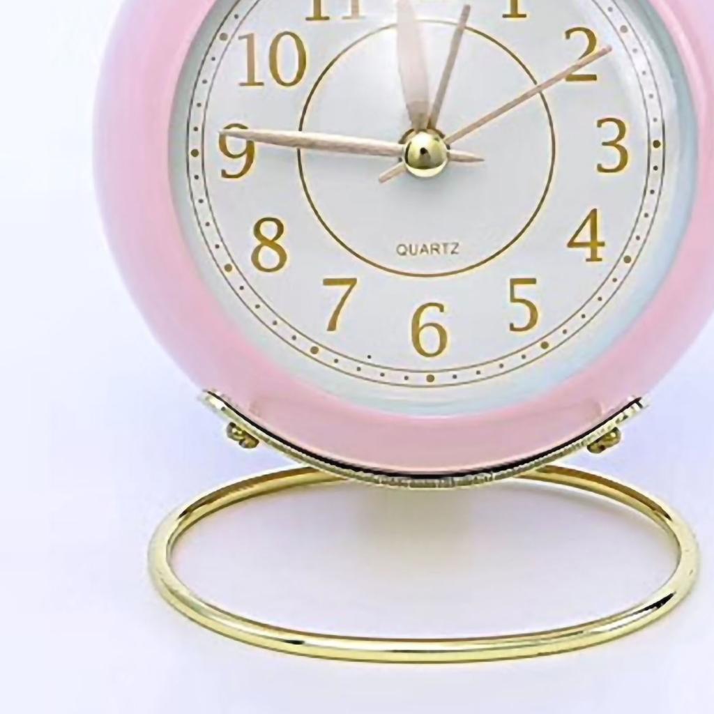 Small Round Clock Circular Base Mute Corrosion Resistance Quartz Bedside Alarm Clock with Night Light for Bedroom