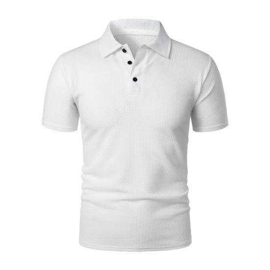 

Men Waffle Golf Shirt Button Turndown Collar Summer Shirt Short Sleeve Textured Casual Shirt for Office Party Dating Holiday Wear S белый
