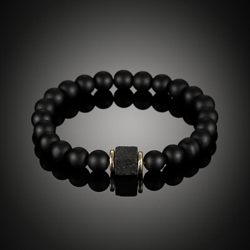 Men's M Frosted Volcanic Stone Bracelet, Square Black Agate Fashion High-end Beaded Hand Jewelry.