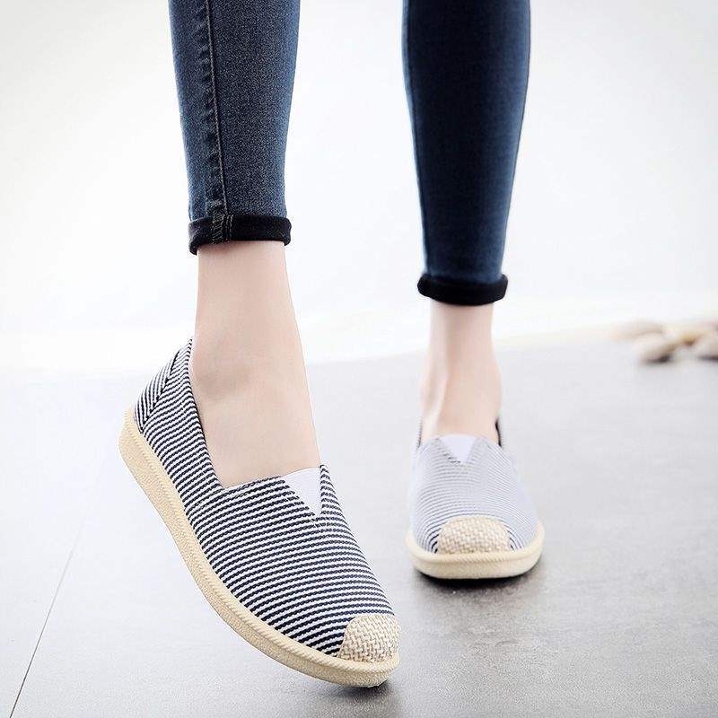 Canvas shoes spring breathable flat-bottomed one-pedal cartoon cloth shoes