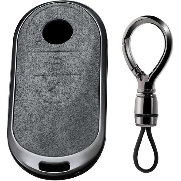 

SANRILY Gray 2024 New Metal Leather for Mercedes Key Fob Cover Fit for Benz GLC 300 EQS SUV 2023 C Class S GLC EQE EQS 300 350 450 500 560 580 AMG Gray -C