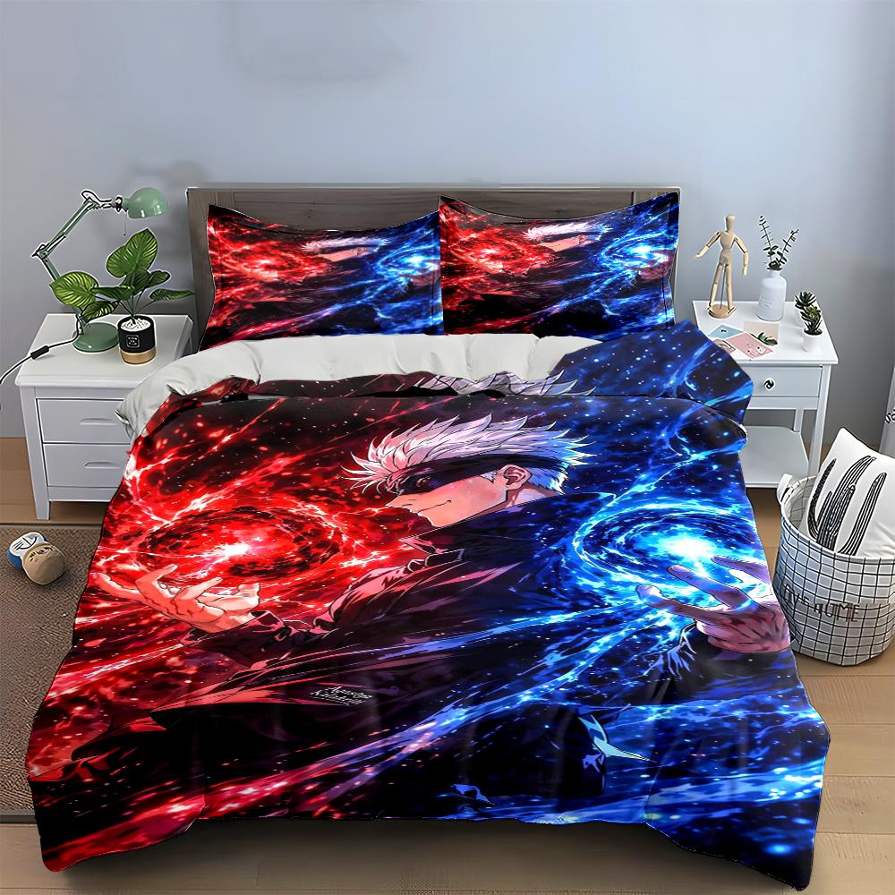 Anime Pattern Red and Blue Energy Bedding Set Bedding set (1 duvet cover, 2 pillowcases, duvet not included)
