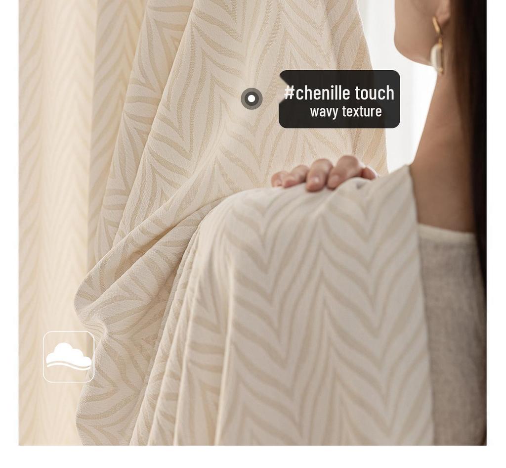 Cream Chenille Jacquard Wavy Sheer Curtains - High-End Translucent, Not See-Through, Ready-Made for Living Room, Korean Style