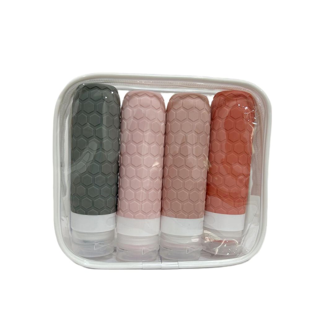 Silicone Travel Bottles Set Portable Dispenser Bottle for 4 Pack Travel BottlesSet with Toiletry Bag