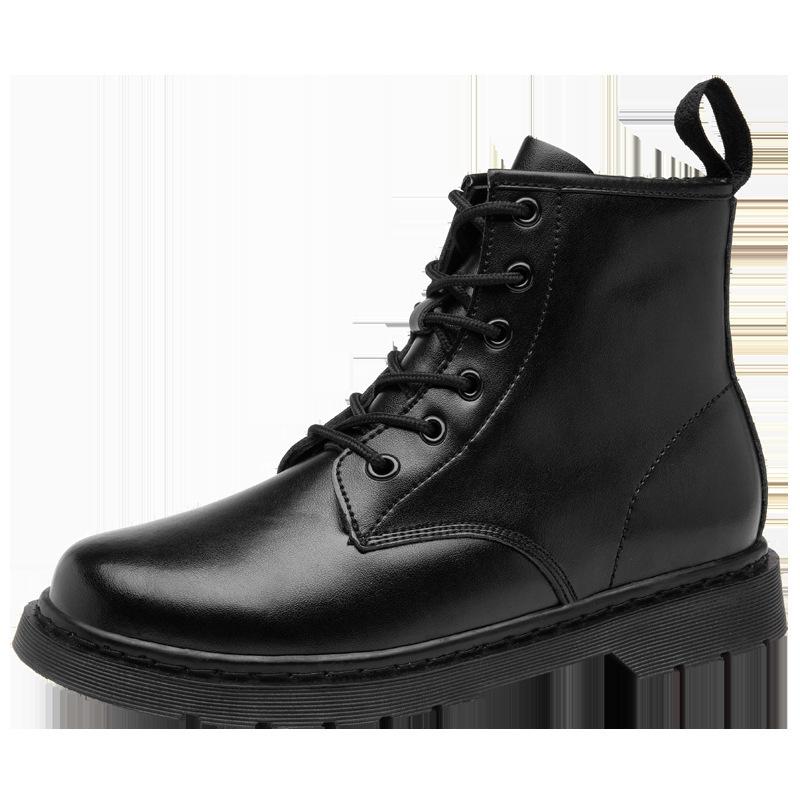 Round head casual leather shoes muffin bottom tooling low-top Martin shoes men's leather heightening retro