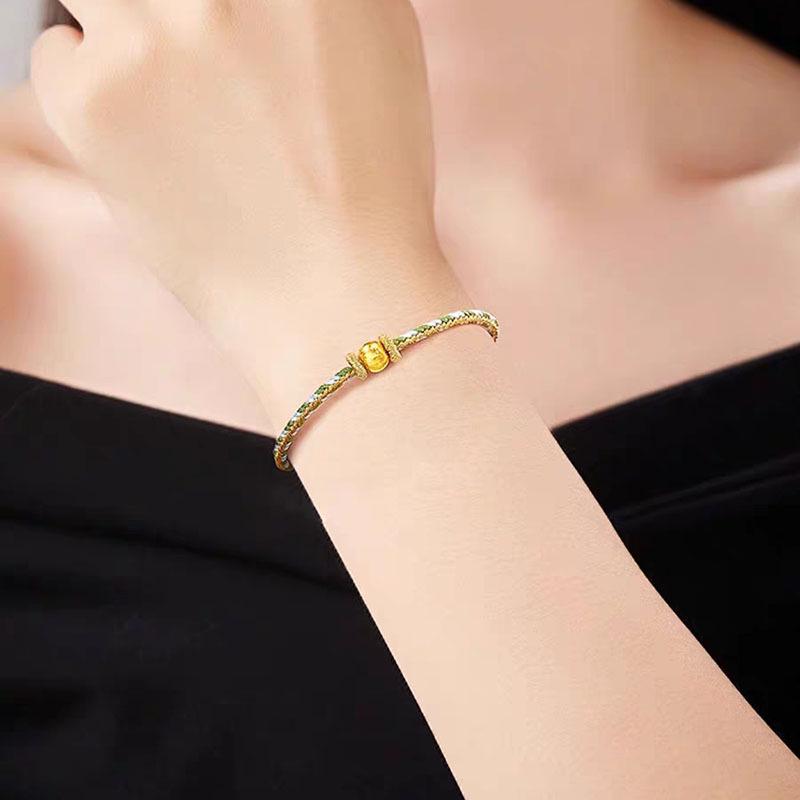 Shuibei 999 Reingold Ping'an Schnalle Armband mit goldenen Glücksperlen - Geflochtenes Handseil Valentinstag Qixi Geschenk