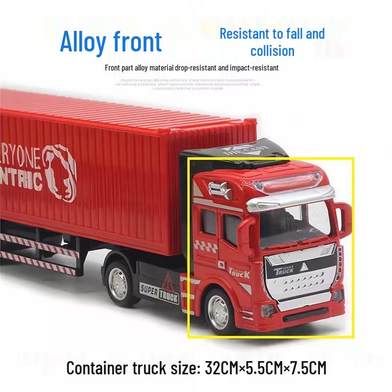Camion Container Mare din Aliaj Jucărie - Tractor de Inginerie pentru Copii cu Semiremorcă și Model de Mașină Mică