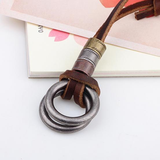 dailymall Long Double Ring Pendant Alloy Leather Necklace for Men dailymall Long Double Ring Pendant Alloy Leather Necklace for Men