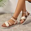 Fashion Women's Shoes 2024 Brand Buckle Strap Women's Sandals Fashion String Bead Casual Sandals Women New Solid Plus Size Flat Sandals