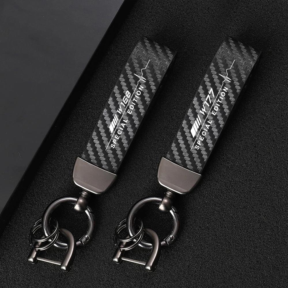 For Mercedes Benz Special Edition A-Class W168 W169 W176 W177 Car KeyChain Carbon Fiber Leather Metal Buckle Keyring Accessories