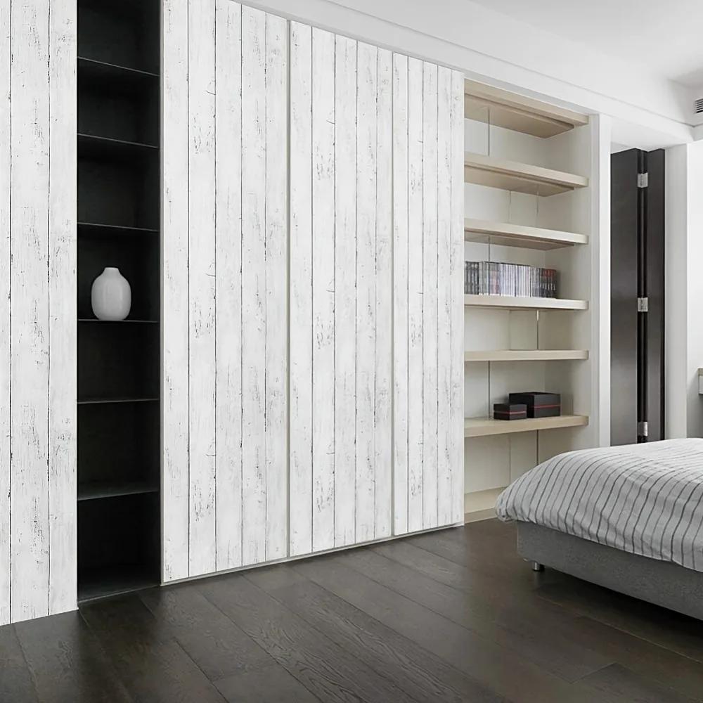 Classic White Gray Wood Paper Self-Adhesive Removable Wood Peel and Stick Wallpaper Decorative Stick for Living Room Decoration