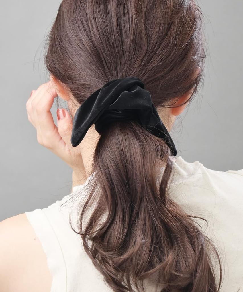 VINGTAINE Velour Square Hair for Scrunchie, Small, Arrangement, Elegant, Adults, Women, HS-225-BLACK