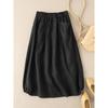 Cotton Linen Women Midi Skirt High-Waist Pockets Buttons Decor Large Hem A-Line Casual Skirt Autumn Solid Color Retro Skirt
