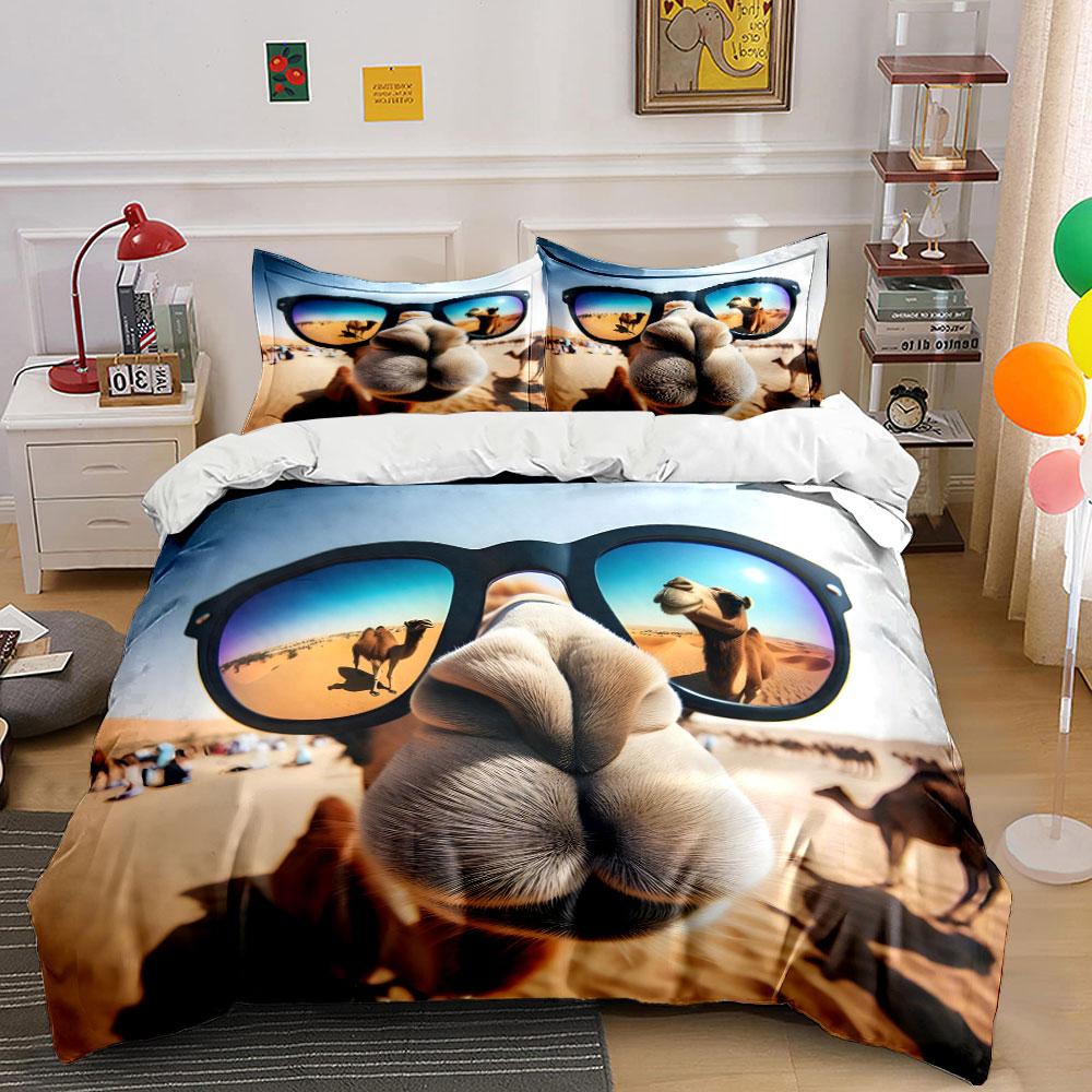 Desert Adventure Camel Themed Set Kid'S And Adults' Bedroom Decor, Exquisite Three-Piece Bedding Set Gift