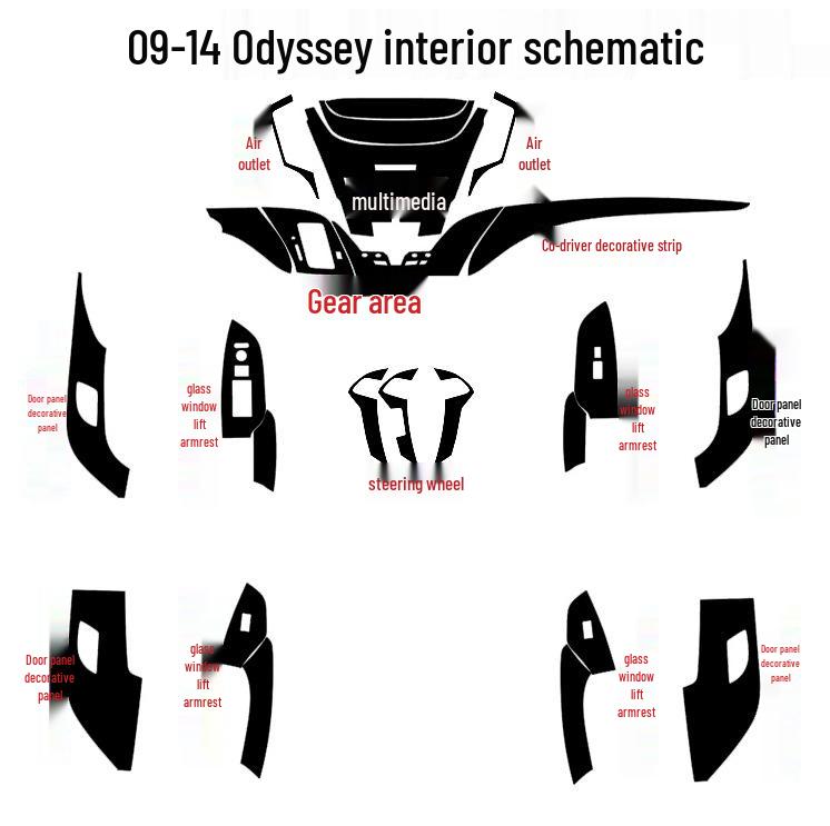 09-14 Odyssey Interior Gear Shift & Window Lift Carbon Fiber Sticker Film