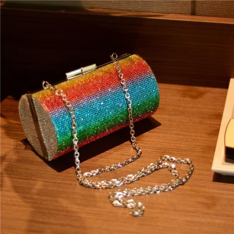 2025 Neue Mode Damen High-End Party Clutch Tasche Regenbogen Abendtasche Luxus Designer Handtasche High-End Diamant Crossbody Taschen