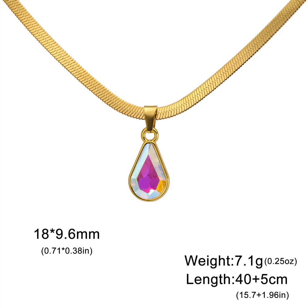 Colored Crystal Teardrop Pendant Women Necklace Snake Chain Fashion Choker Jewelry Gift