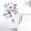 Artistic Watercolor Pink and Blue Flowers Wall Stickers, Bohemian Style Wall Decals for Bedroom Headboard and Hallway Decor