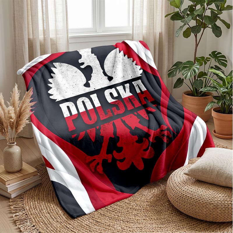 Poland Football Printed Flannel Blanket Skin Friendly Warm Decorative Throw for Indoor Couch Bed Daily Use