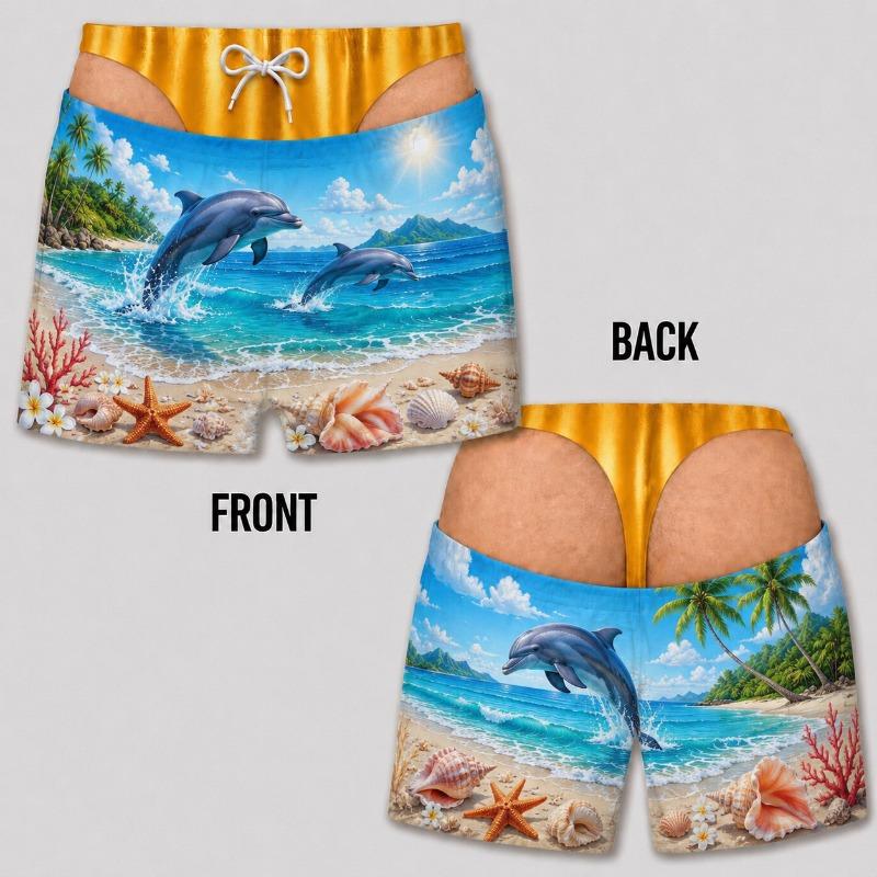 Mens Funny 3D Tropical Beach Sunset Swim Shorts Quick Dry Lightweight Summer Vacation Board Shorts Beachwear Party Gift