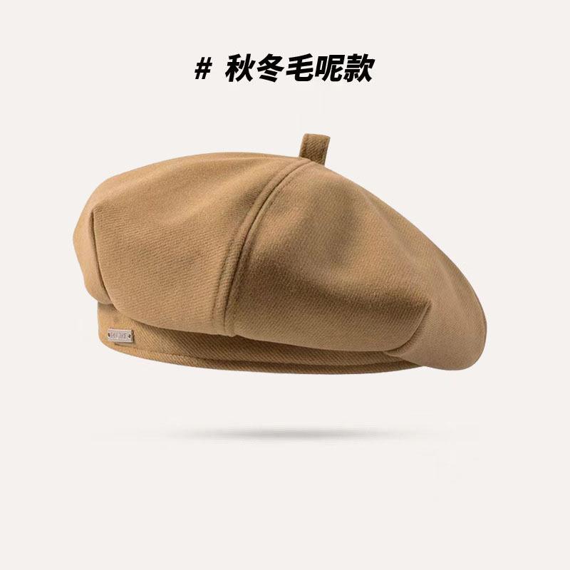 Woolen beret children autumn and winter new French beret versatile Internet celebrities show face small metal label painter hat