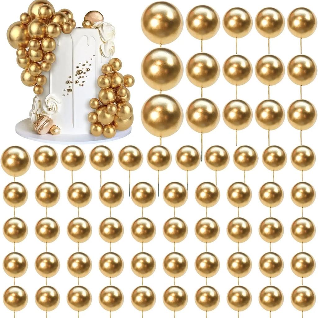 66 STÜCKE Kugel Kuchenstecker Gold 4 Größen für DIY Backdekoration Cupcake Topper und Hochzeitstag Geburtstag